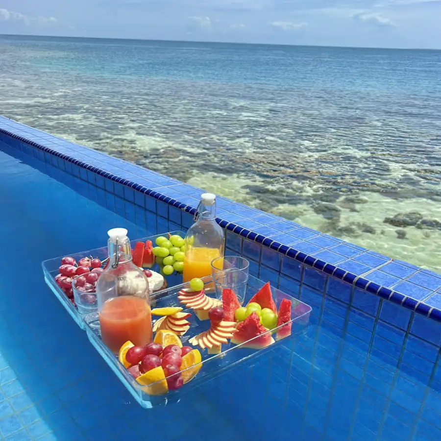 Beautifully arranged food on the resort buffet table Seaweed Village