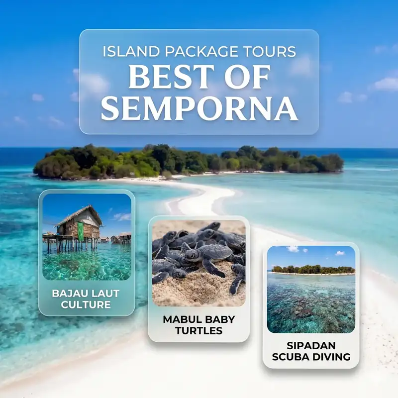 Multi day island hopping tour packages with Seaweed Village in the Celebes Sea.