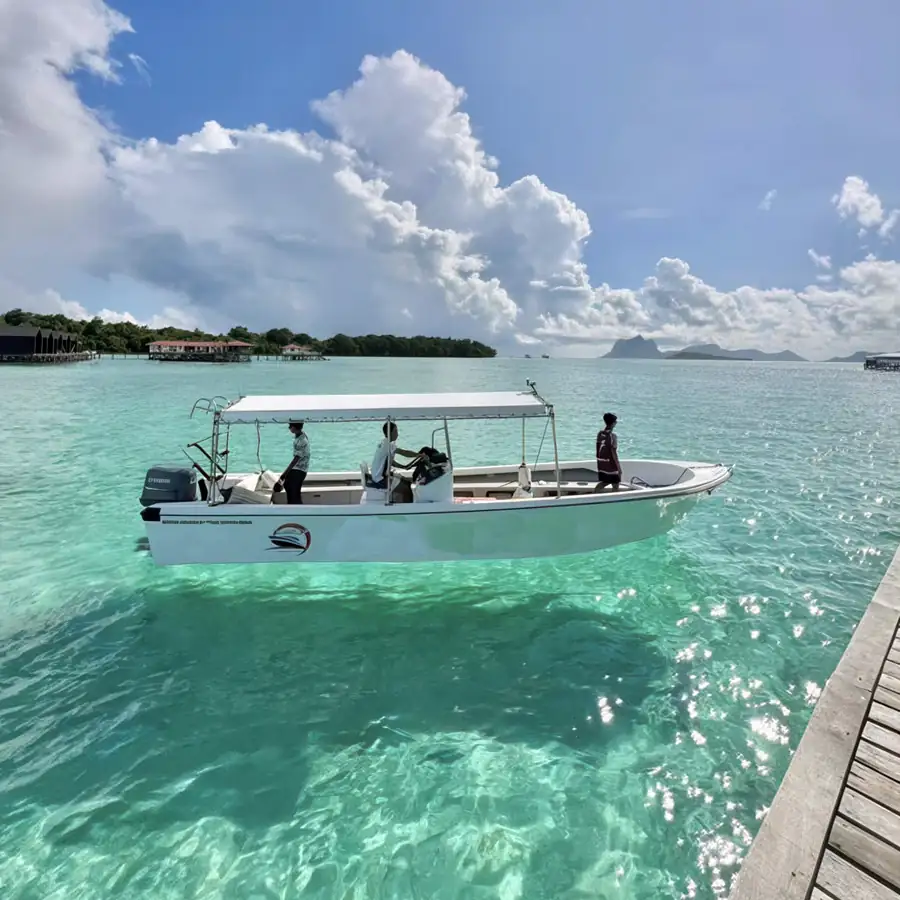 Speedboat used for guest transfers and island tours Seaweed Village